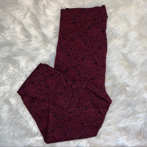 JustFab Pants - JustFab Damask Burgundy & Black Leggings